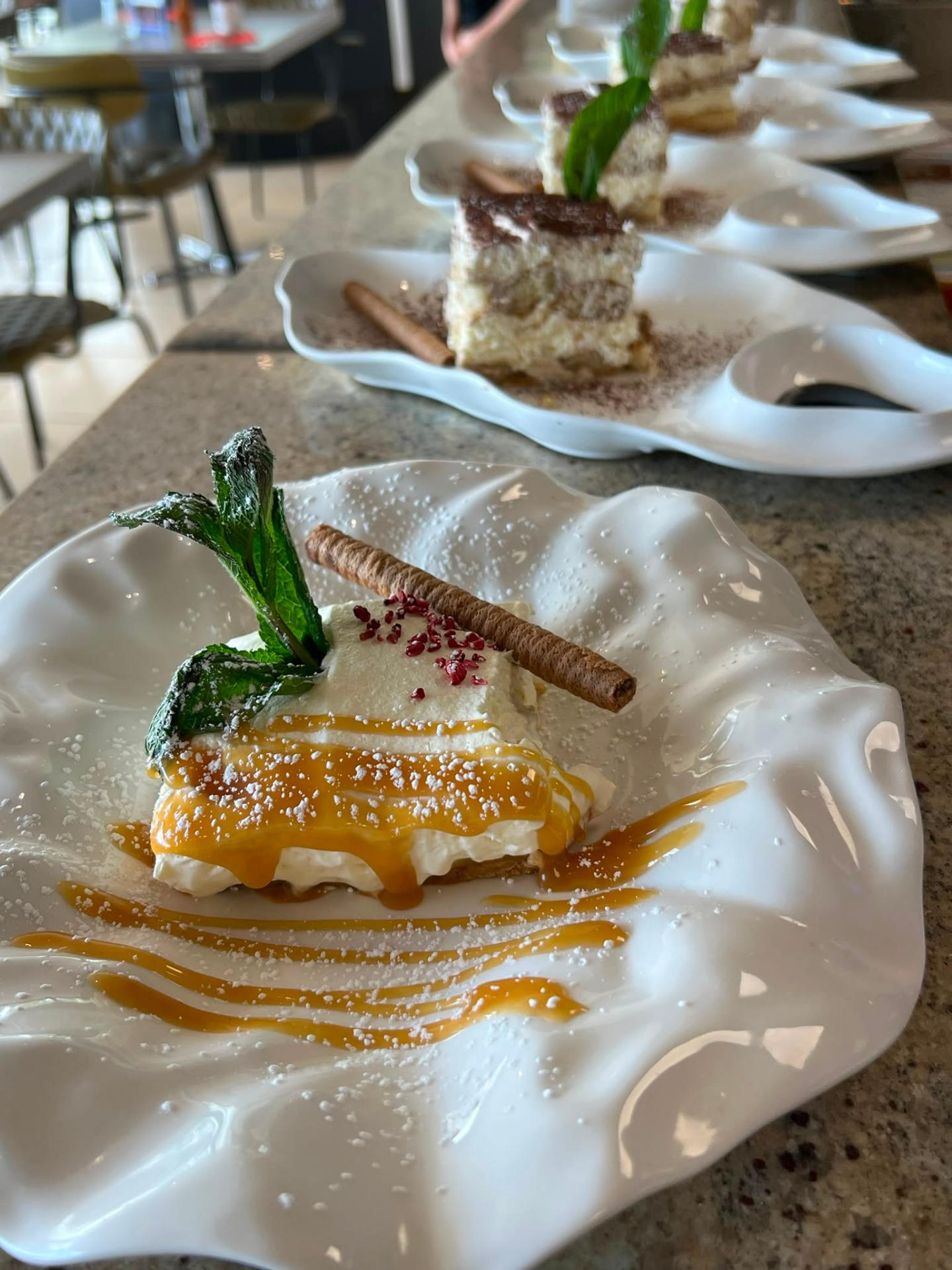 Tiramisu and dessert plating